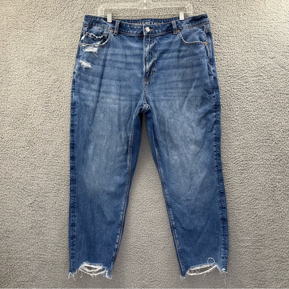 American Eagle Strigid Mom Jean High Rise Straight Leg Raw Hem Women 18 S x 25